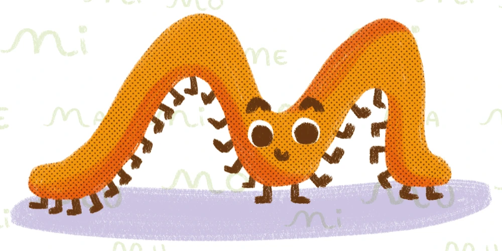 Personagem M, com muitas pernas, na ilustração original do livro.